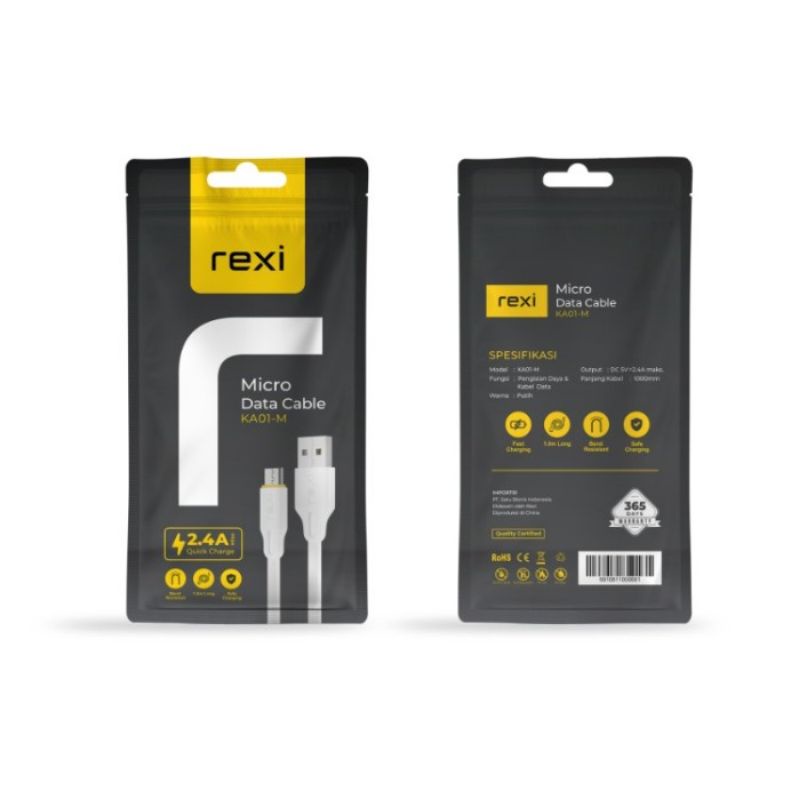 REXI Kabel Data Tipe-C Dan Micro usb Flat Cable 2.4A Fast Charge Double Press Flat KA01-M Rexi