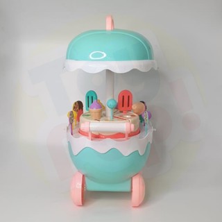  Mainan  cake cart gerobak ice cream cake biru dengan lampu 