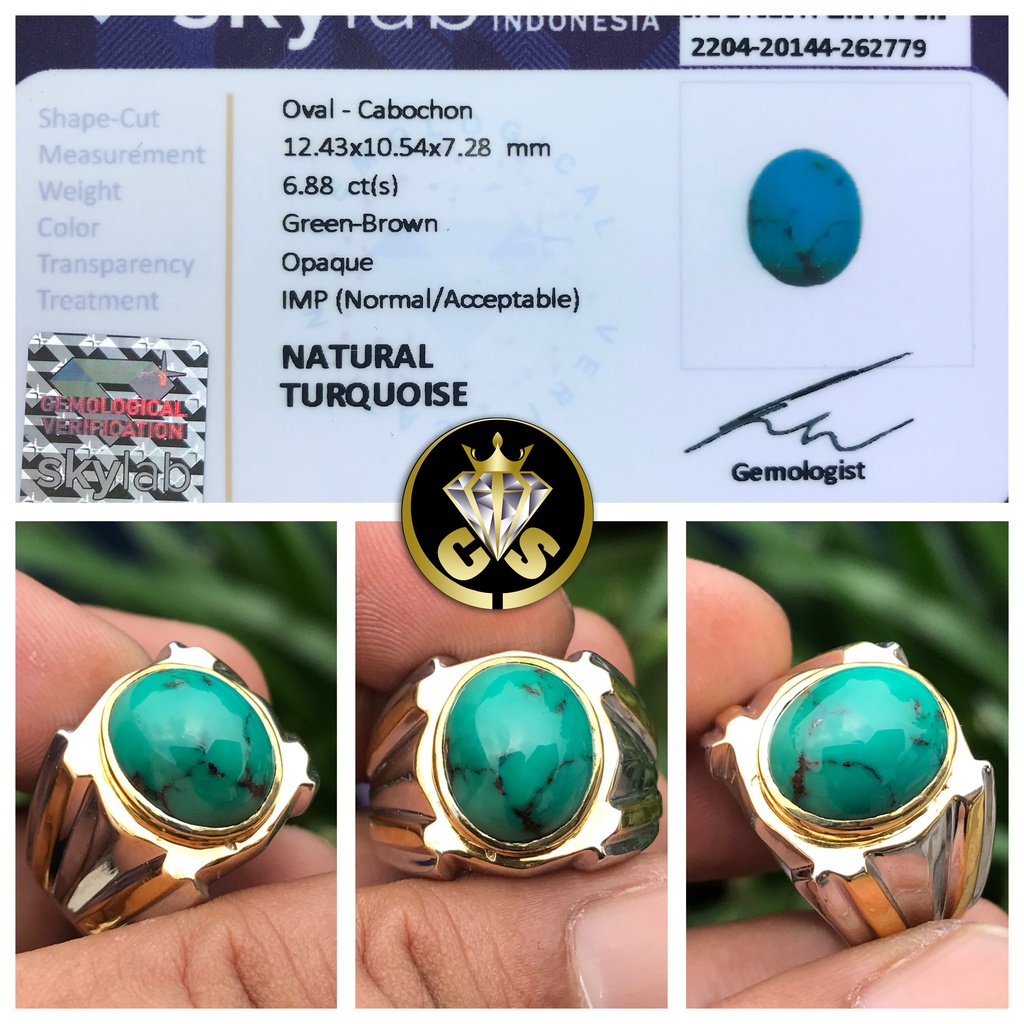 Batu Natural Pirus Persia ASLI Turquoise Hijau Telur Asin 6.88ct