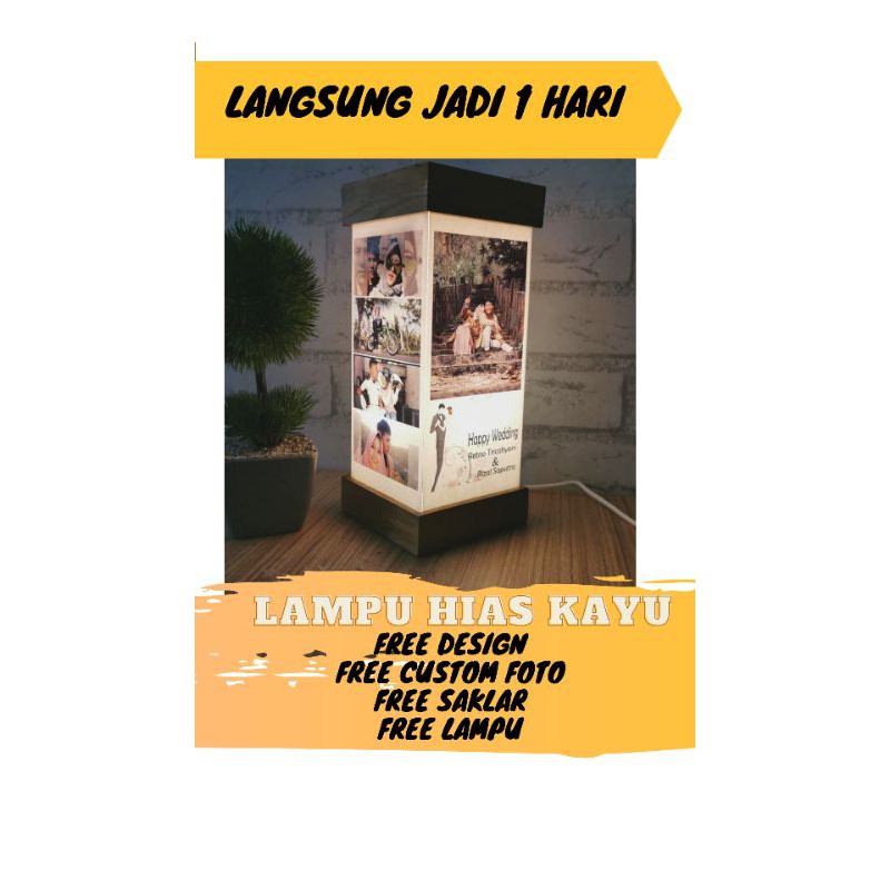 Lampu Hias Kolase Kayu Kado Pernikahan Custom Foto Souvenir Unik dan Bermanfaat