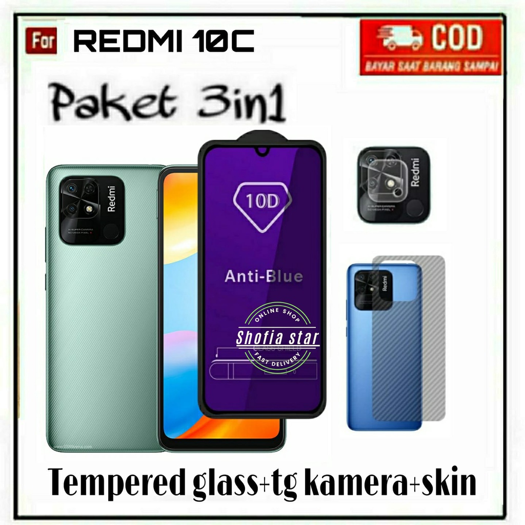 3IN1 TEMPERED GLASS BLUE LIGHT  REDMI 10C 10A 9C TG LAYAR ANTIGORES KACA FULL COVER