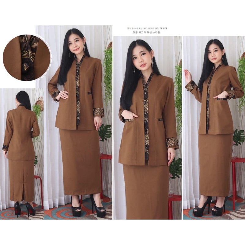 pemda seragam kerah kimono kombinasi batik khaki tua/aceh/hitam GURU,PNS, (Kode 5001)