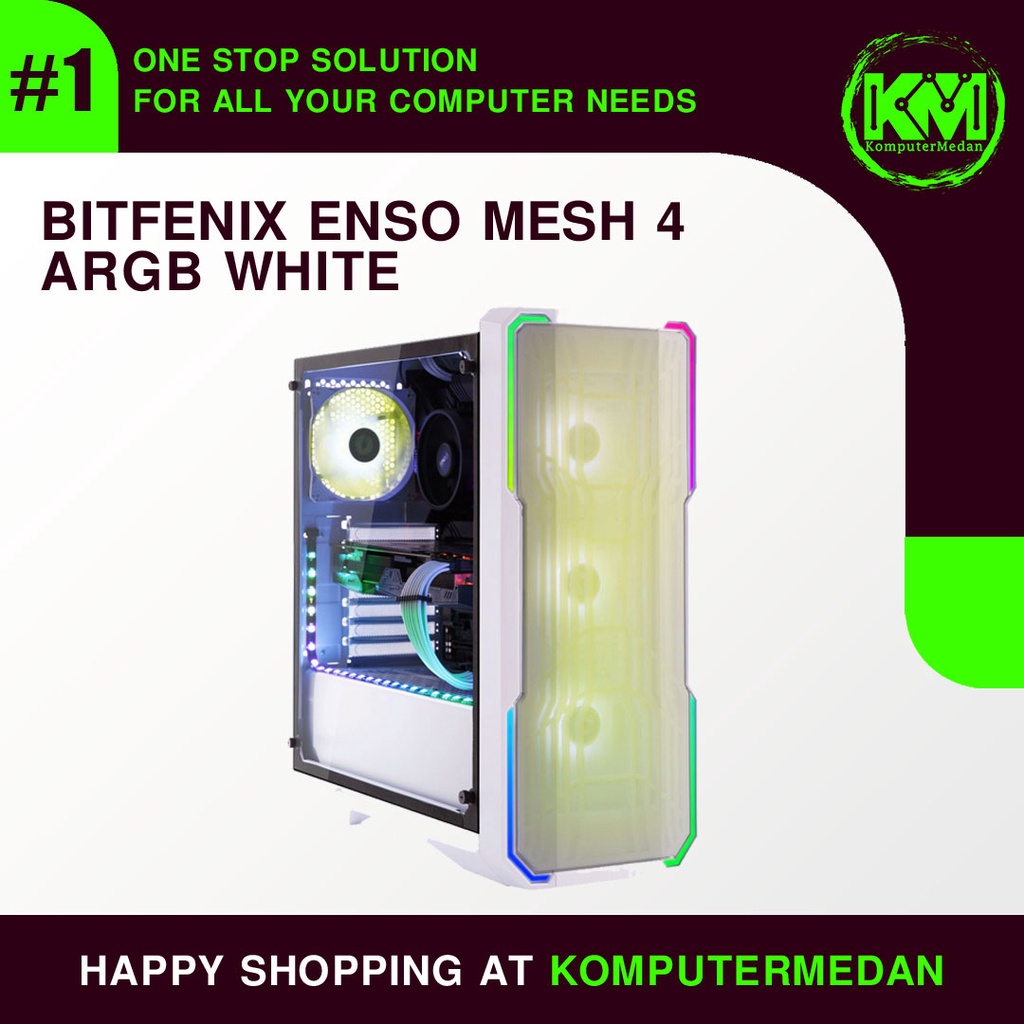 Casing PC Gaming Bitfenix Enso Mesh White 4 Fan ARGB