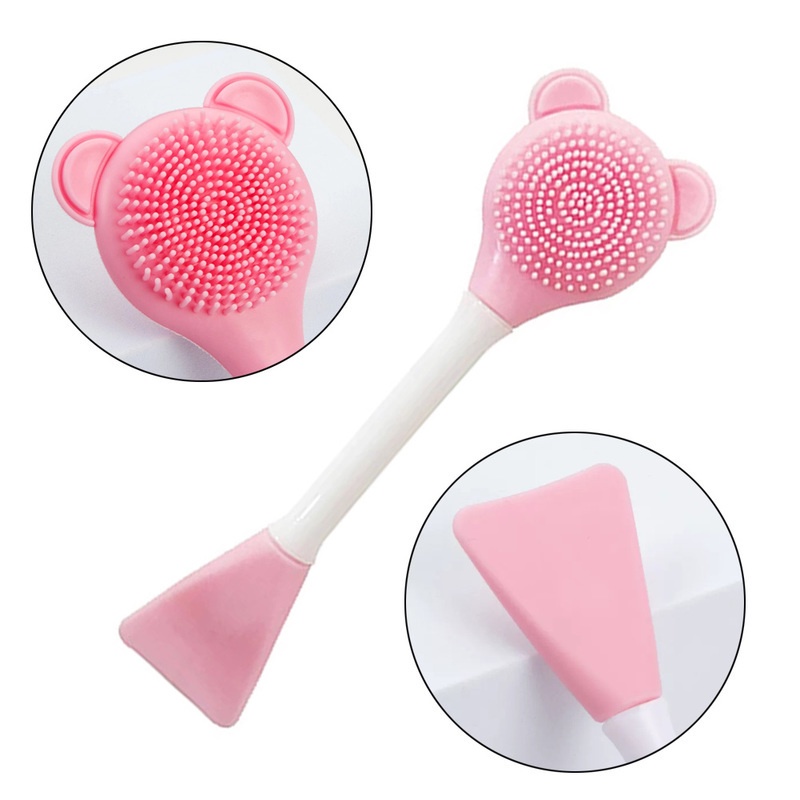 1pc Brush Masker Wajah Kepala Ganda Bahan Silikon Lembut Reusable Untuk Perawatan Kulit