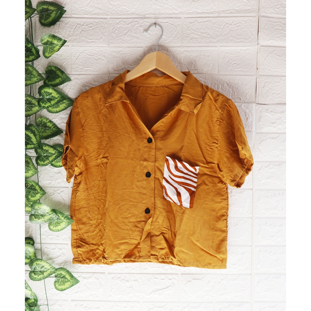 Baju Kemeja Wanita Two Tone Animal Kekinian / Kemeja dua warna / Top Wanita / Atasan Wanita-Mustard Polos