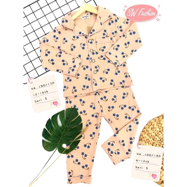 Piyama Anak PP Kancing/ Baju Tidur Anak Import Super Premium BLTG / motif Chery (limited edition)