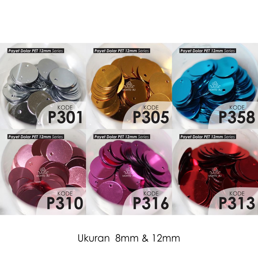 Monte Manik Mote Beads Borci Payet Piring Dollar Datar Flat 8mm 12mm Import Murah bisa COD bisa GO S