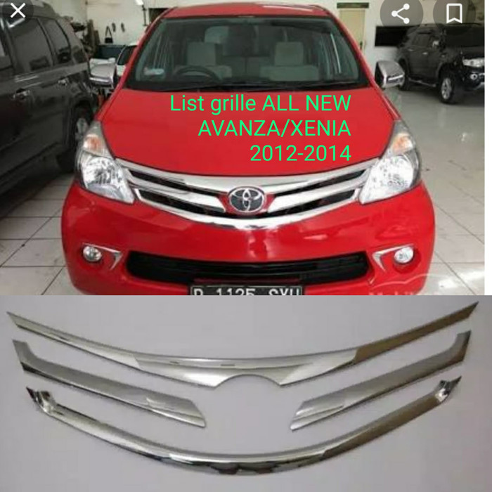 PAKET List GRILL grille depan toyota all new avanza / xenia 2012 2013 2014 2015 CHROME crome 3 BARIS atas tengah bawah tipe e g hitam doff