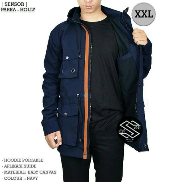 Jaket Parka Pocket Sensor Jumbo XXL/Big Size/Ukuran XXL Hitam dan Navy