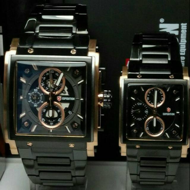 Jam Tangan Couple Expedition 6731 Black Rosegold Original