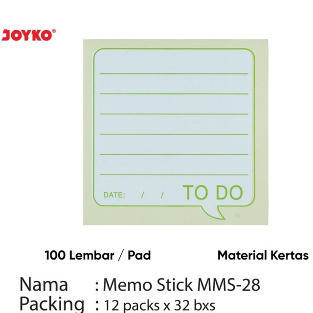 Memo Pelekat Stick Notes / Sticky Note / Index & Mark / Penanda Pembatas MMS-28 MMS 28 Joyko