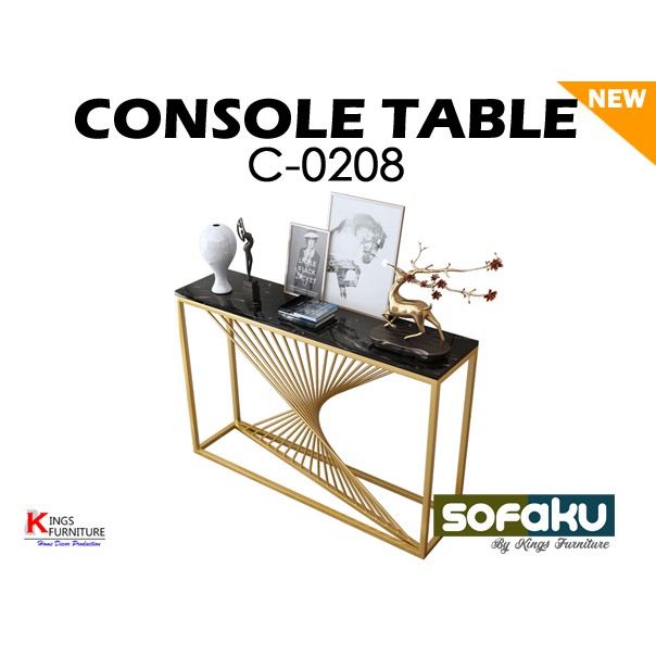 𝐒𝐎𝐅𝐀𝐊𝐔 : Console Table C-0208 - Meja Hias Besi Gold Motif Marmer Meja Konsol Meja TV Meja Makeup Mej