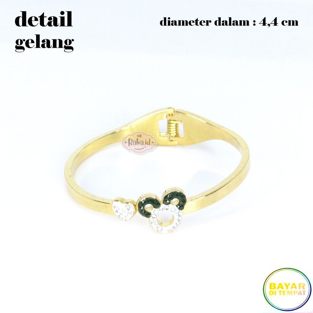 Paket Set Titanium Anak Kalung + Gelang + Cincin + Anting Mickey Hitam Putih Stainless Steel 639