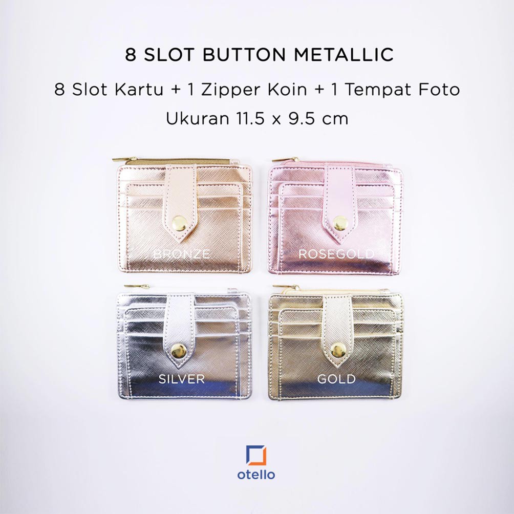 Card Holder Button | 8 Slot | Saffiano Metallic