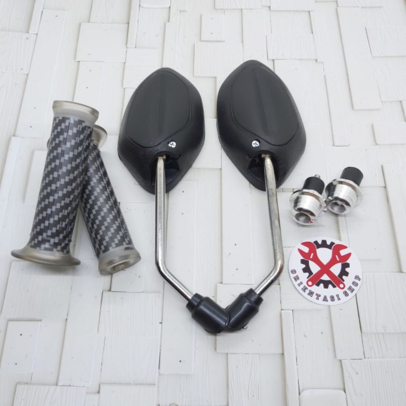 spion beat chrome tangkai panjang+handgrip Carbon+Jalu stang universal Honda