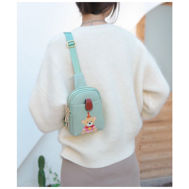 BJ14344 - BLACK/BLUE/GREEN/PINK/WHITE/YELLOW - TAS ANAK REMAJA CEWEK SLINGBAG BEAR TAS ANAK LUCU FASHION IMPORT MODIS ELEGAN TERMURAH TERLARIS TERBARU BAGSTORE JAKARTA TAS BATAM EL4344