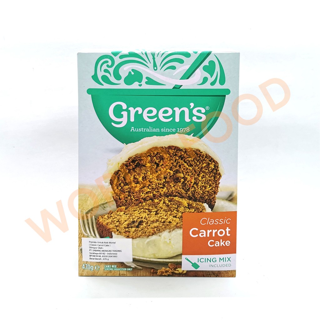 

TEPUNG PANCAKE WORTEL - GREEN'S GREENS GREN'S CLASSIC CARROT CAKE 470GR