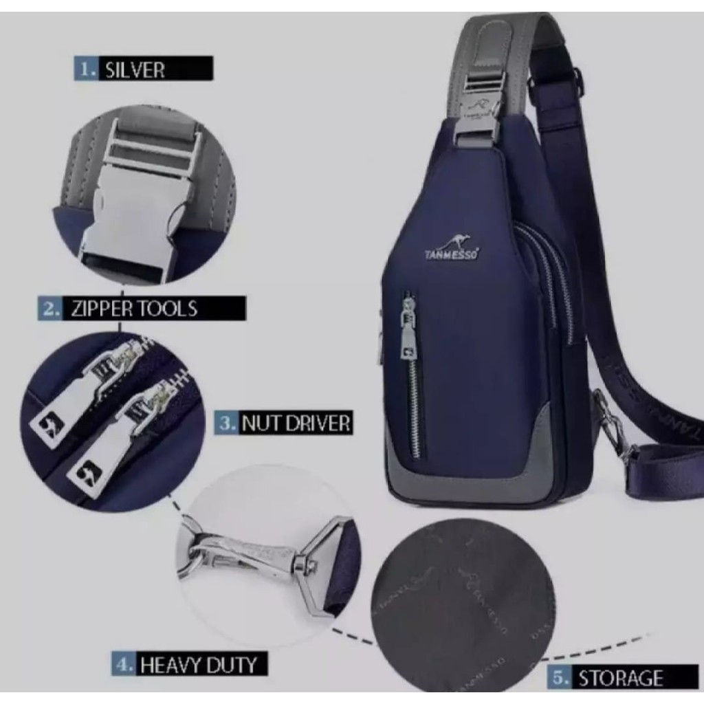 Tas Selempang Pria Waterproof 4in1 BONUS Jam, Dompet &amp; USB Port