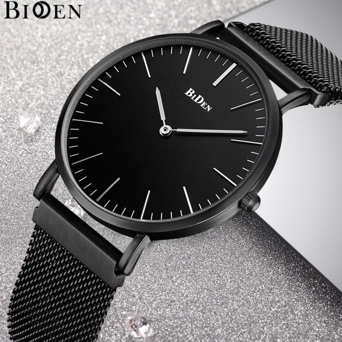 jam tangan Biden pria wanita fashion elegant sport quartz bisnis - Hitam