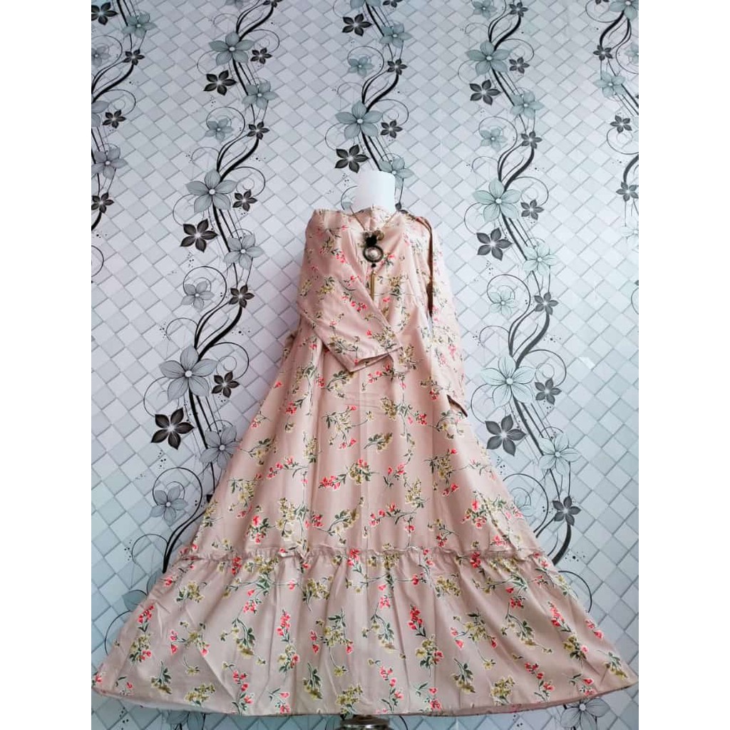 Gamis Katun Motif Lokal Dress Muslim Long dress Motif bunga Busana Muslim TERMURAH