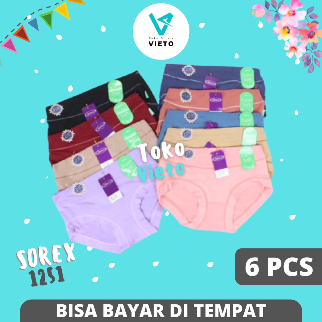 (6 Pcs) Grosir Celana Dalam Wanita CD Sorex Basic 1251 Semi Boxer Lusinan / Pakaian Dalam Sorek Wani