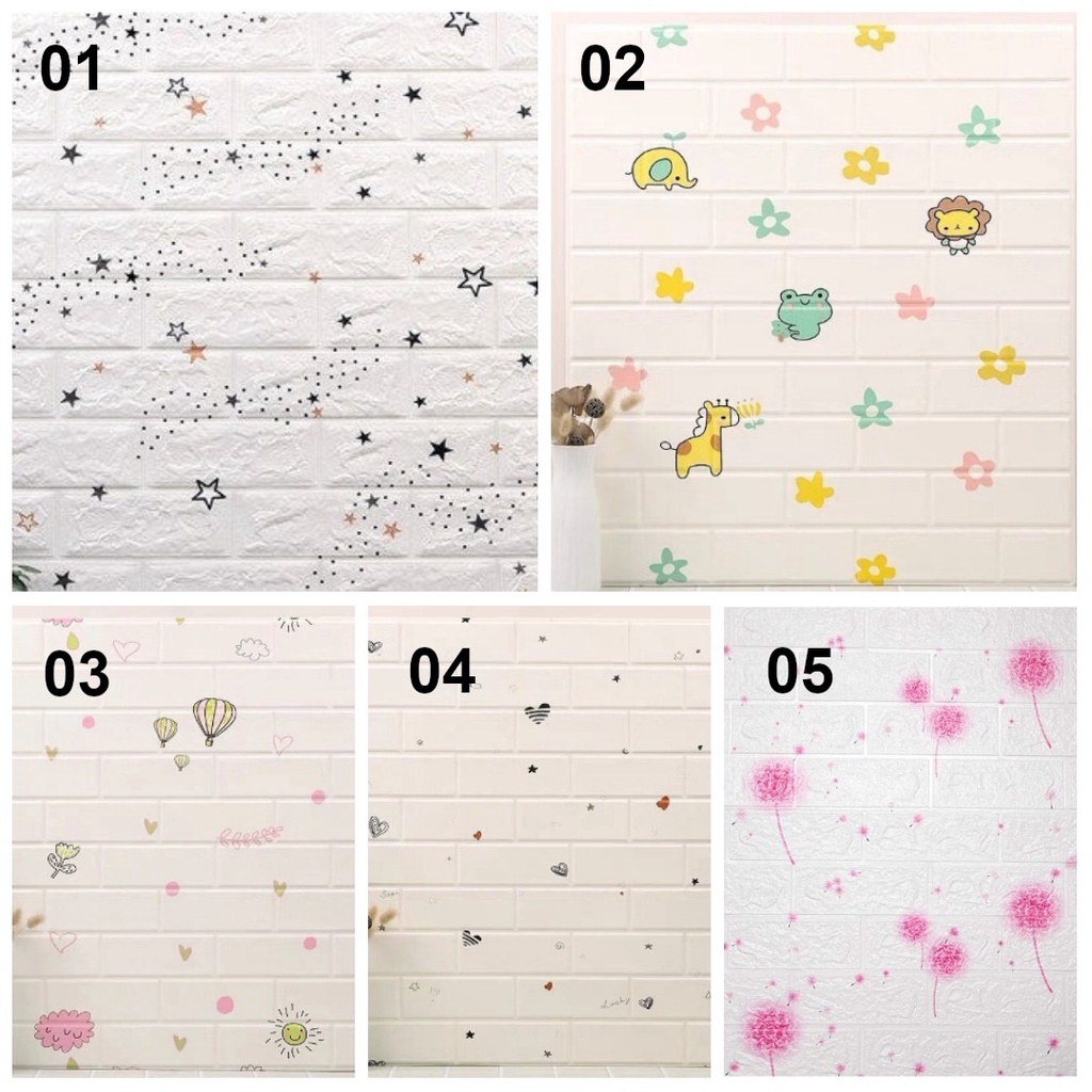 SN-C55-58 Wallpaper Dinding 3D Wall Sticker Foam Batu Bata Walpaper Dinding Murah WallSticker Kayu-Batu Bata Motif
