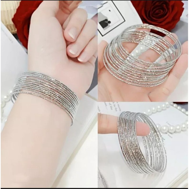 perhiasan gelang keroncong silver set 6 kualitas premium