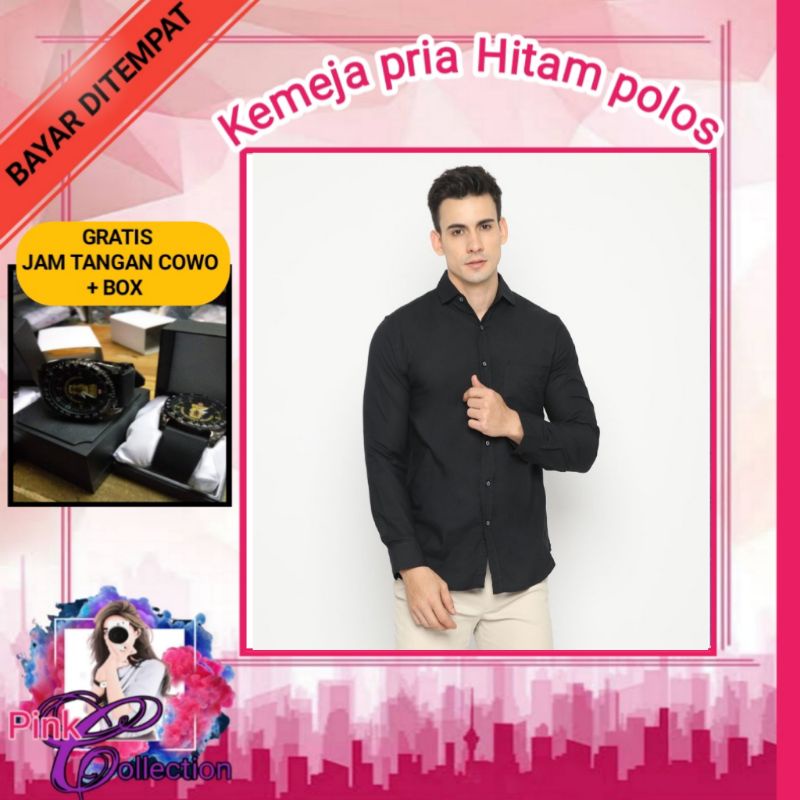KEMEJA PRIA HITAM POLOS BAJU KEMEJA PRIA HITAM BAJU KEMEJA WARNA HITAM BAJU KEMEJA HITAM PRIA ATASAN