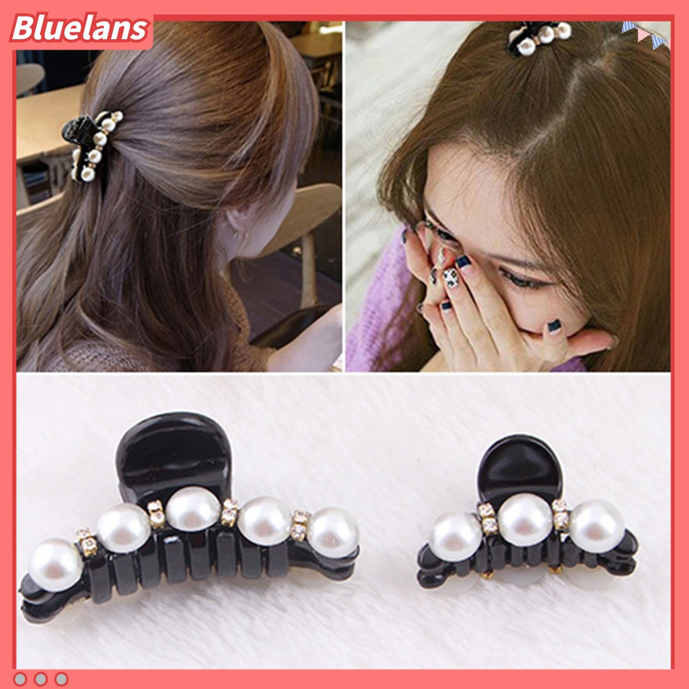 Bluelans Jepit Rambut Model Cakar Aksen Mutiara Berlian Imitasi Untuk Wanita