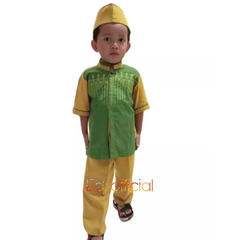 Stelan Koko anak/Stelan Anak laki laki - Koko Bordir terlaris ( Baju,Celana,Peci ) 2-10 TAHUN