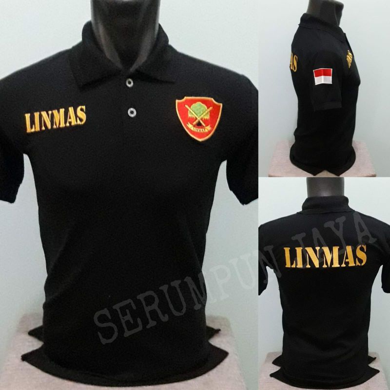 Herlino Store - KAOS LINMAS HITAM - KAOS KERAH LINMAS HITAM FULL BORDIR