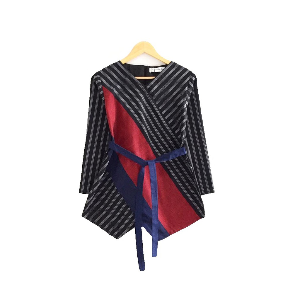 Sella Top Batik Lurik Wanita Kantor Blouse Modern Jumbo Bigsize