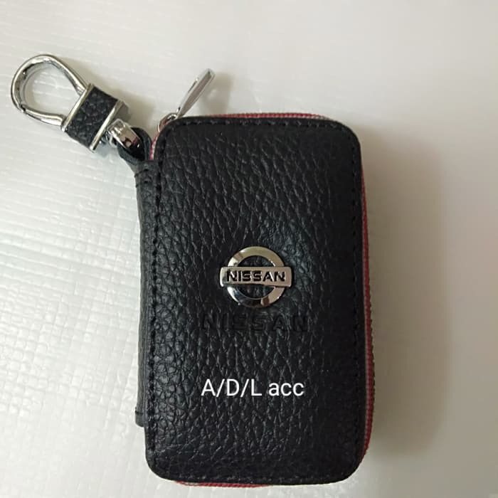 Dompet KULIT Stnk plus gantungan kunci MOBIL logo nissan warna hitam MERAH CREAM