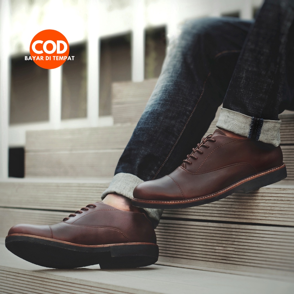 Sepatu Kulit Formal Pria Pantofel Kenzio Oxford 01 Brown, sepatu kantor formal, sepatu formal kulit 