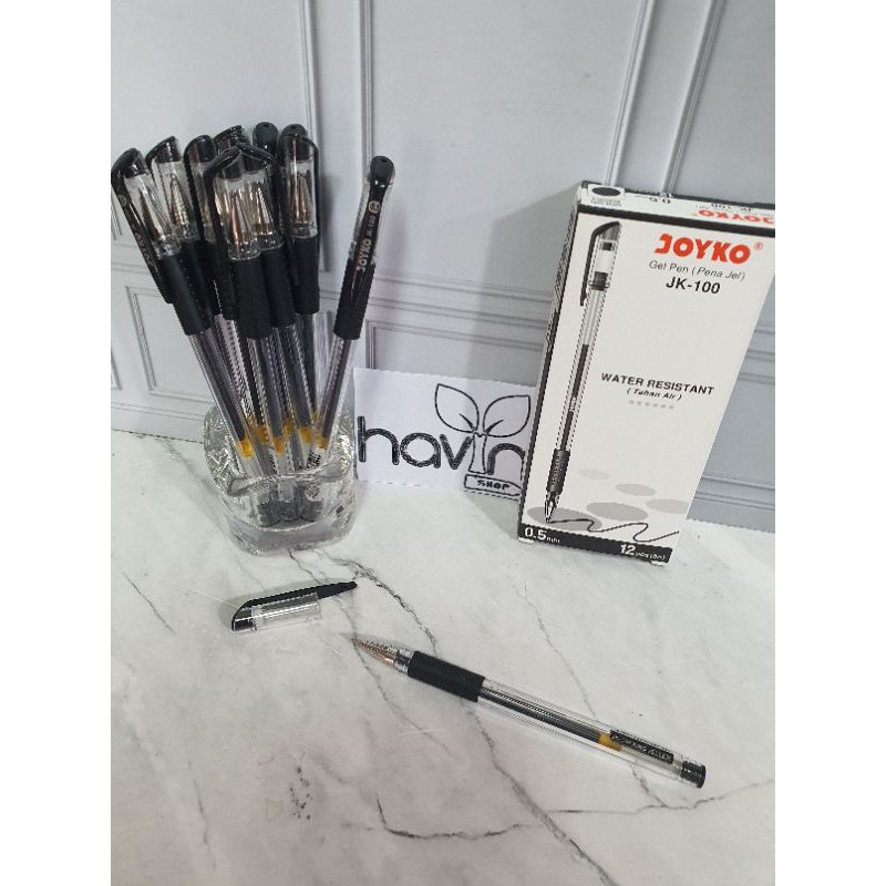 (12pc) Gel Pen Pulpen Pena Joyko JK-100 Black 0.5 mm/pen Joyko-Hitam JK100