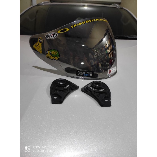 Flat visor KYT DJ maru +stiker iridium silver /BLUE/gold/rainbow/bening hitam smoke
