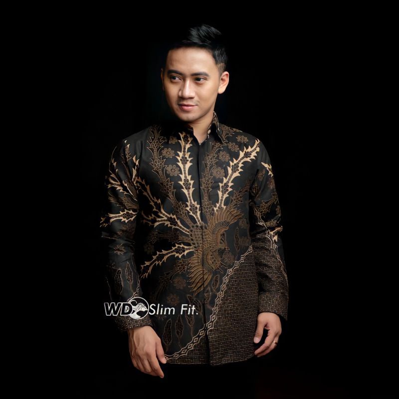 Batik Pria Lengan Panjang BATIK NAKULA HRB026 motif KERATONAN Kode 002 size M L XL XXL Reguler-Murai hitam