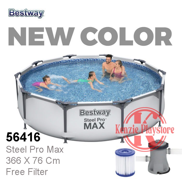 Bestway 56416 Kolam Steel Pro Bulat + Filter 366 x 366 x 76 cm