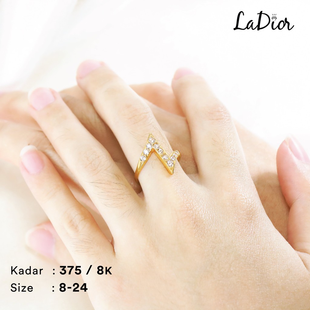 LADIOR - Cincin Emas Asli kadar 375 Model Petir - 056 - 8K - Yellow Gold