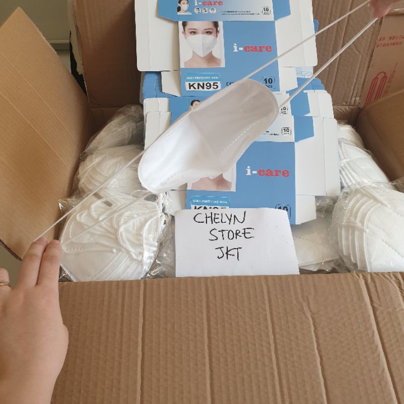 Ready 1box (10 masker) KN95 Icare CE FDA/ Masker KN95 I-Care / KN95 Hijab & KN95 Earloop