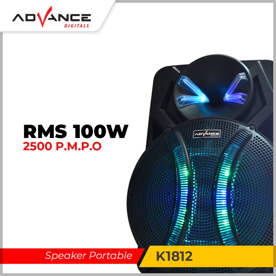 Advance Speaker 18 Inch K1812 Meeting Portable Karaoke With 2 Mic Wireless RMS 100W