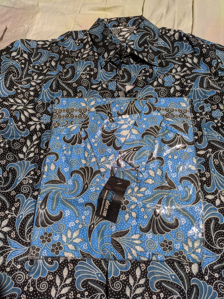 Trolistore Batik Pria Motif Kembang Terompet Trompet Kemeja Batik Pria Atasan Kasual Lengan Pendek