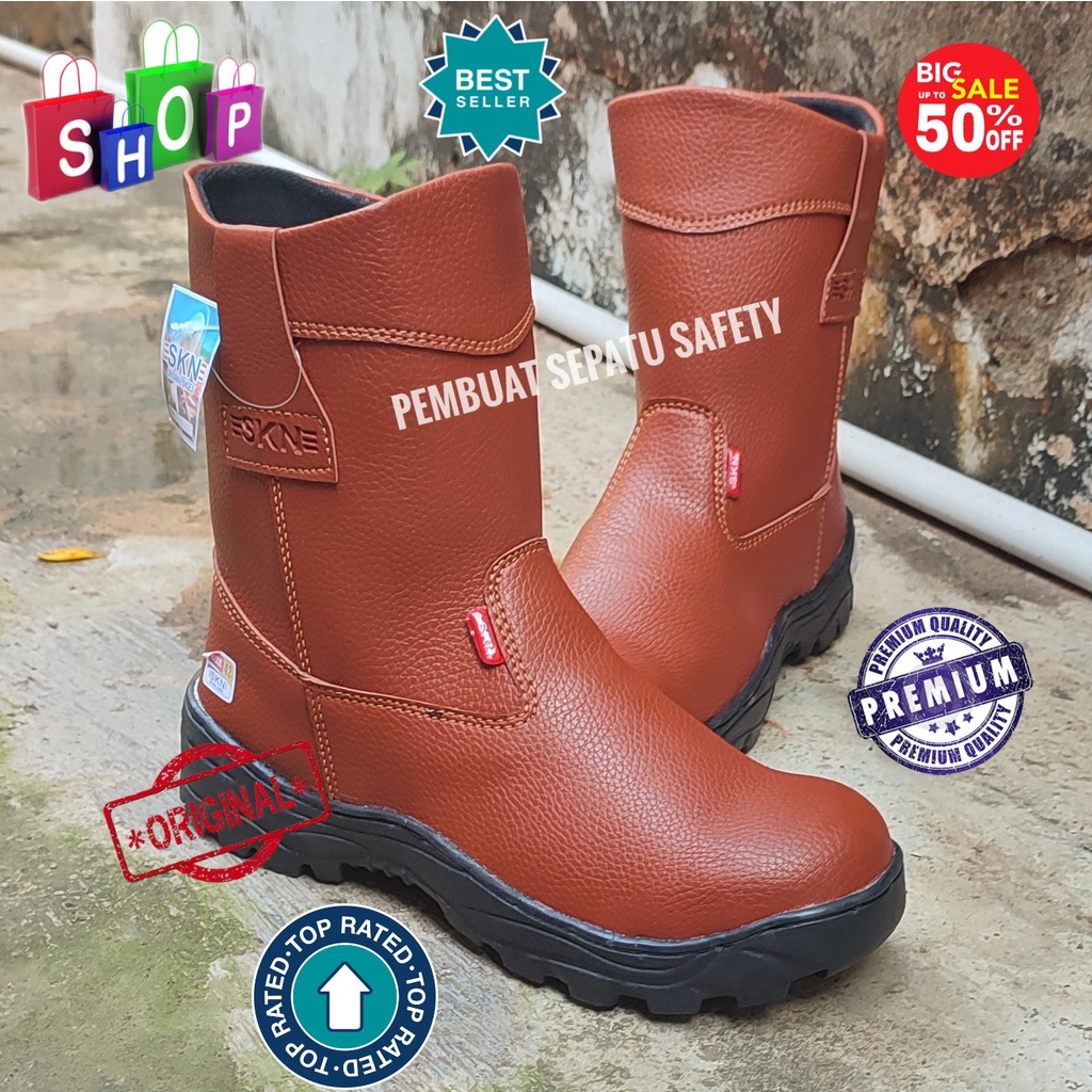 Sepatu safety Boot Kulit Buatan Premium Impor Ujung Besi King Skn Keselamatan Kerja Proyek Pabrik Kontraktor Bangunan Bengkel