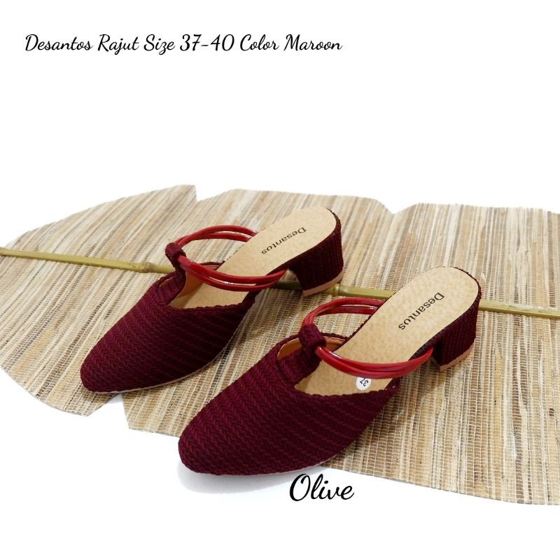 OLV SEPATU SANDAL DESANTOS RAJUT WANITA HAK CLOGS
