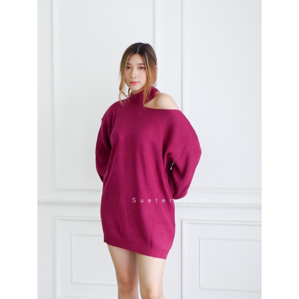 Belle Knit Oversize Premium / Turtleneck Dress / One Shoulder Top