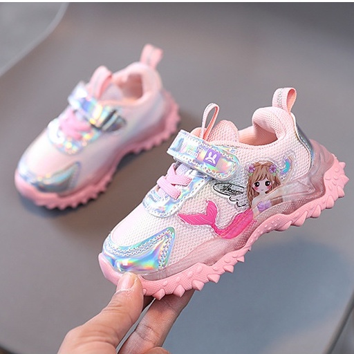 Mermaid LED Sepatu Anak Import Kids Shoes Size 21-30 Usia 1-5 Tahun