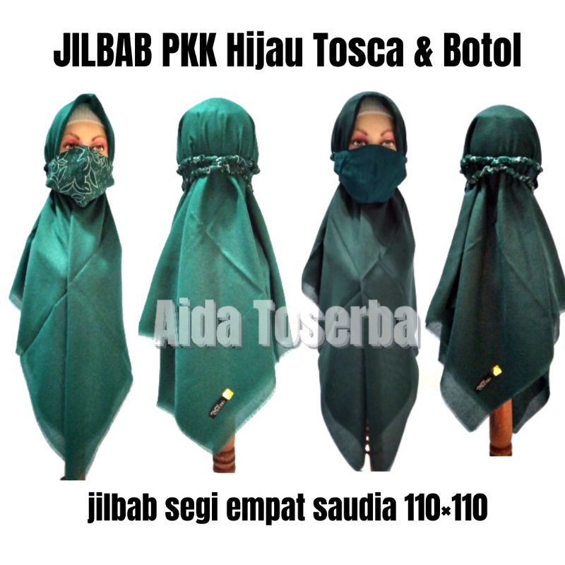 Jilbab PKK Segi Empat Hijau Tosca Hijau Botol