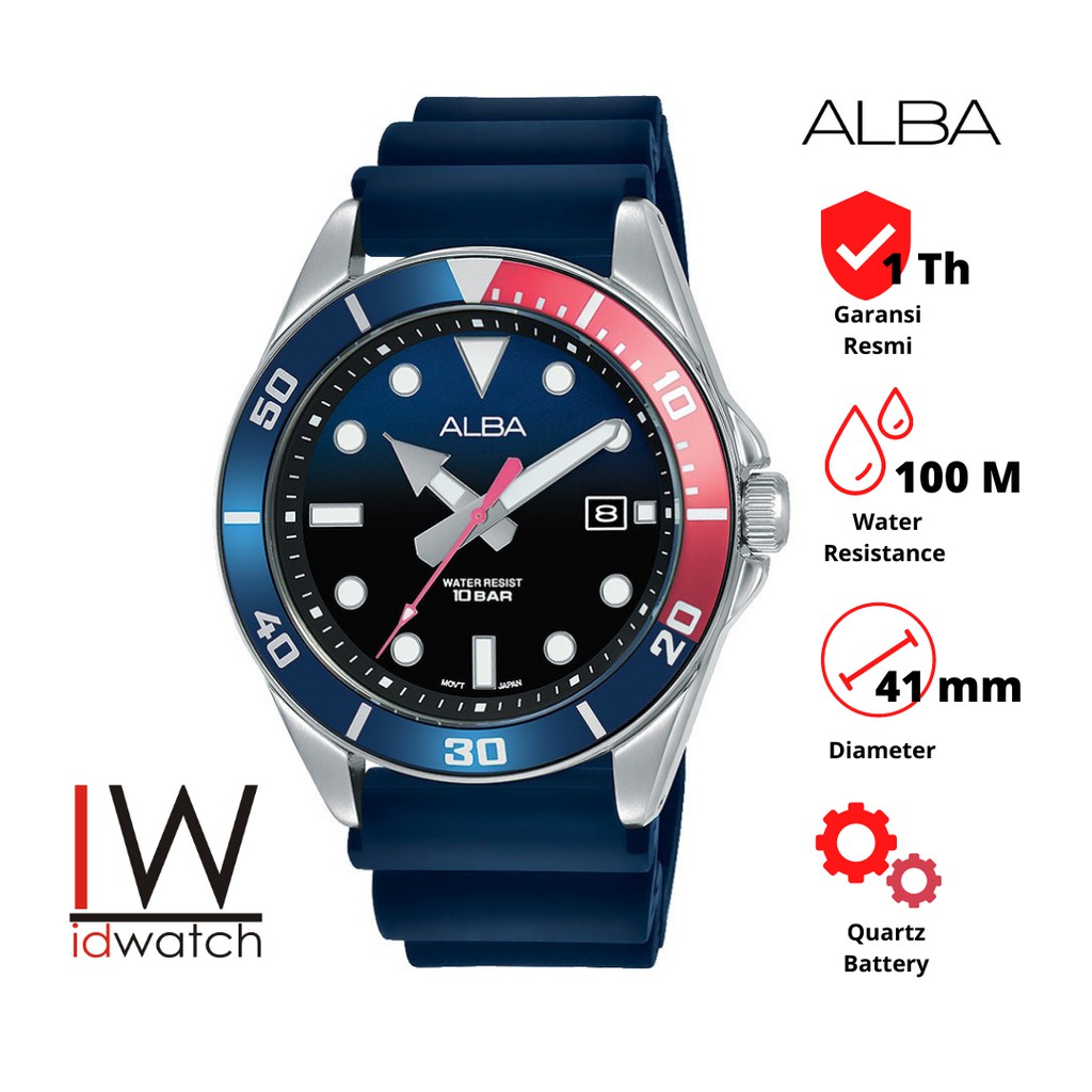 Alba AG8K21X1 Jam Tangan Pria Original Cowok Sports Aktif AG8K21 Strap Rubber Karet Silikon