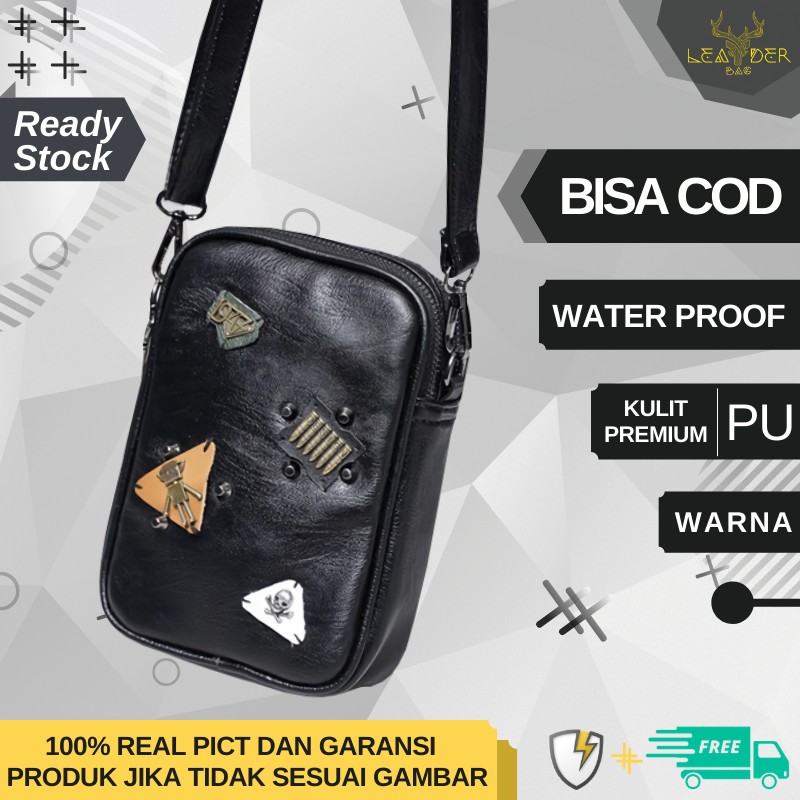 Tas Selempang HP Kulit Pria Import Distro Model Terbaru Dan Trendy Warna Hitam Atau Tas Kulit Cowok