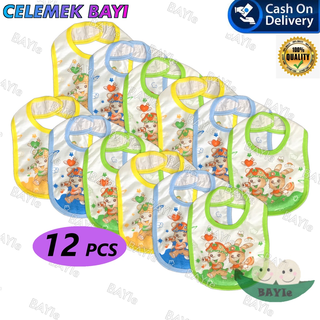 BAYIe- 12 Pcs Celemek makan bayi/Slaber Bayi/Tatakan iler liur/Tatakan Makan Bayi Motif Sablon